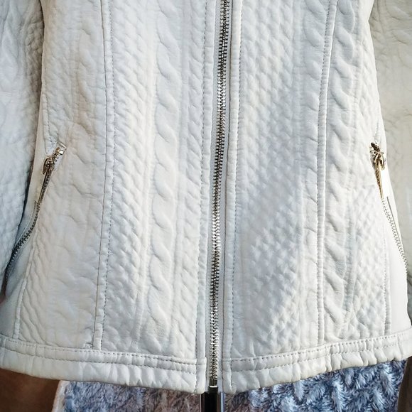 NY&C Taupe Knit Lined Textured Faux Leather Jacket - Picture 10 of 16